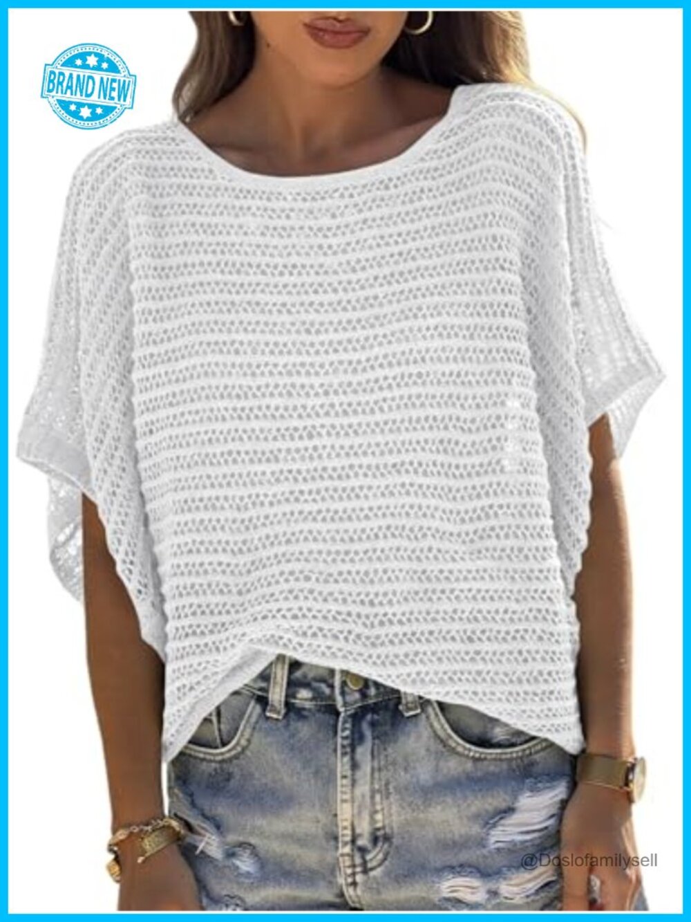 Crochet Knit Sweater Pullover Beach Coverup Loose Fit Women